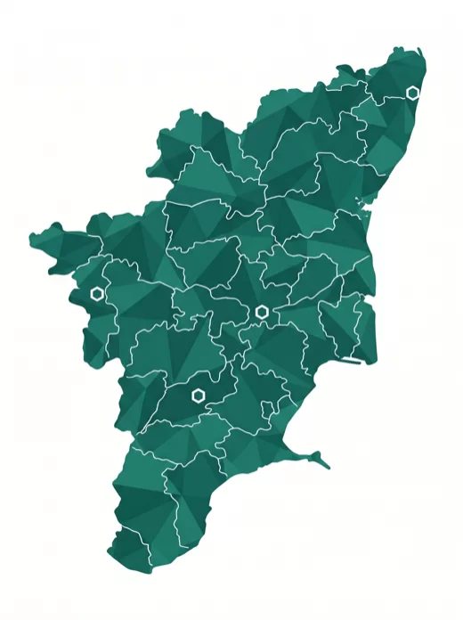 Map of Tamil Nadu showing Min Gear delivery coverage