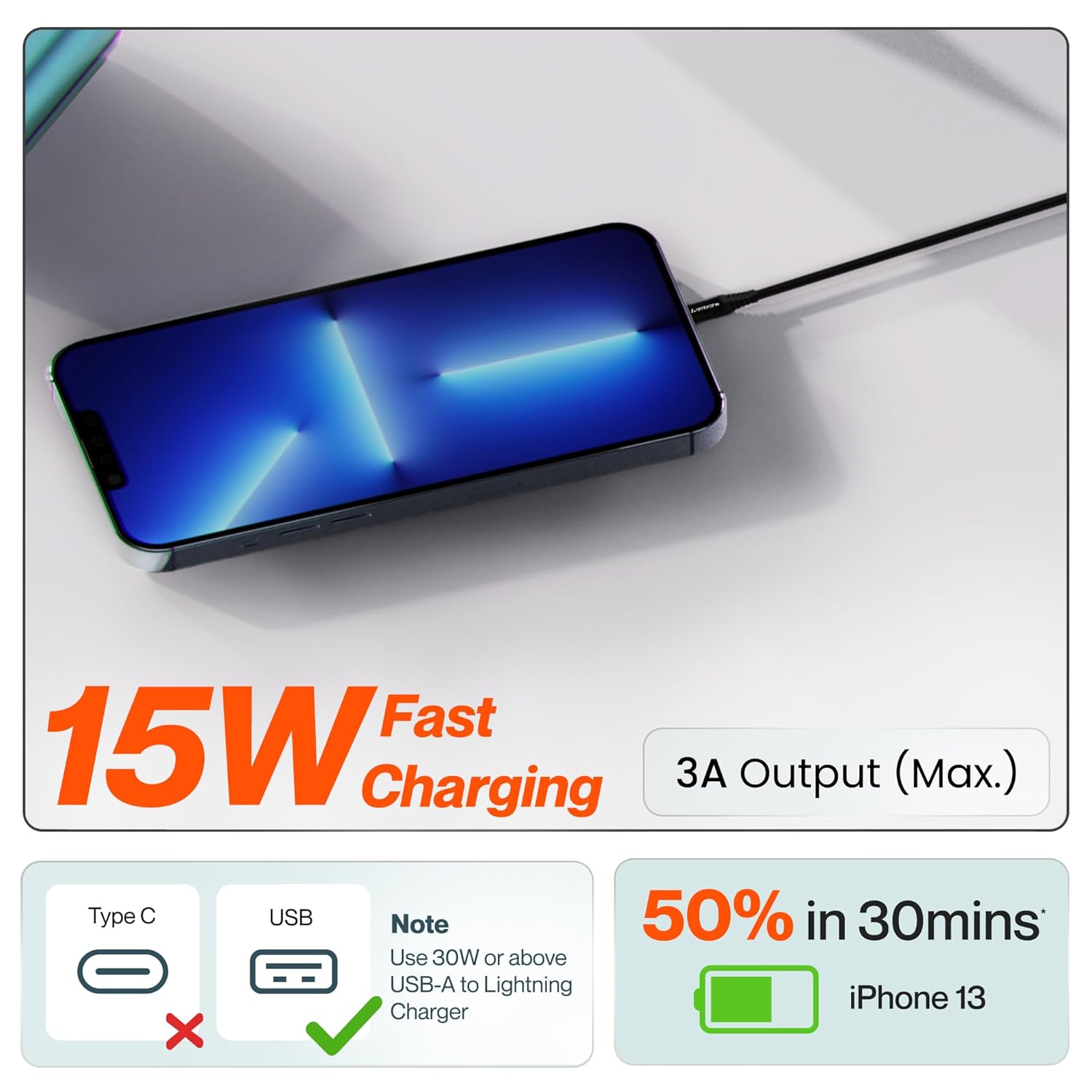 Ambrane USB-A to Lightning 3A Cable